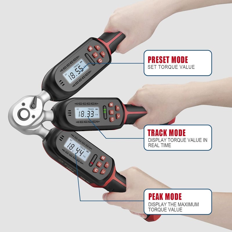 VANPO 3/8 Inch Digital Torque Wrench with Preset Values, 2.2-44.3 Ft-lbs/3-60Nm, Buzzer and LED Notification, Small Electronic Torque Wrench for Motorcycles - Image 4